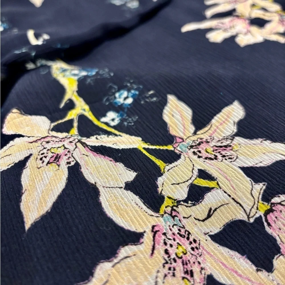 Paige Sahar Cold Shoulder Flutter Silk Navy Blue Floral Lined Dress Size Small - Picture 8 of 9